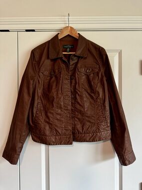 Ralph Lauren LRL Brown Leather Look Trucker Jacket XL Equestrian